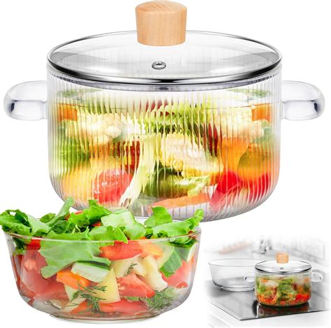 Amazon.com: Hushee 2 Pcs Glass Pot for Cooking with Lid 57 oz and ...