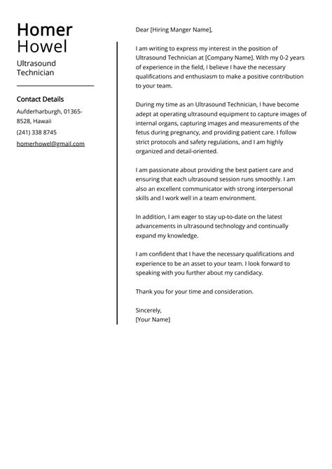 Ultrasound Technician Cover Letter Example (Free Guide)