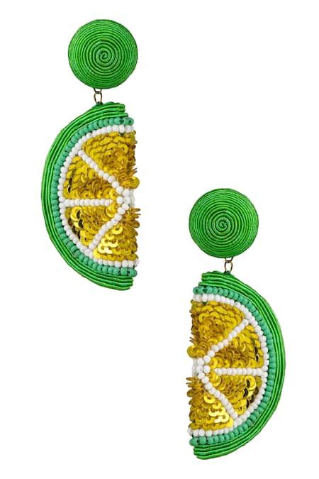 Buy Yellow Beads Citrus Statement Earrings by Raya by Vijeta R Online ...