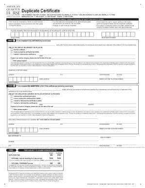 2017 Form American Quarter Horse Association Duplicate Certificate Fill ...