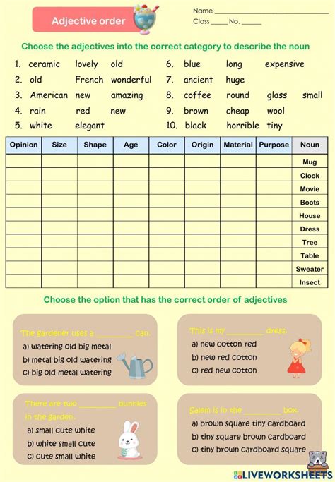 Image result for Printable Adjective Order Worksheet
