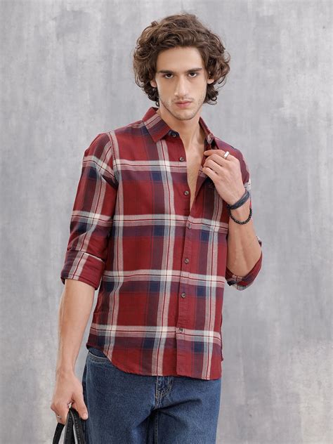 Retro Checkered Pattern Regular Fit Shirt | Red – Wrogn
