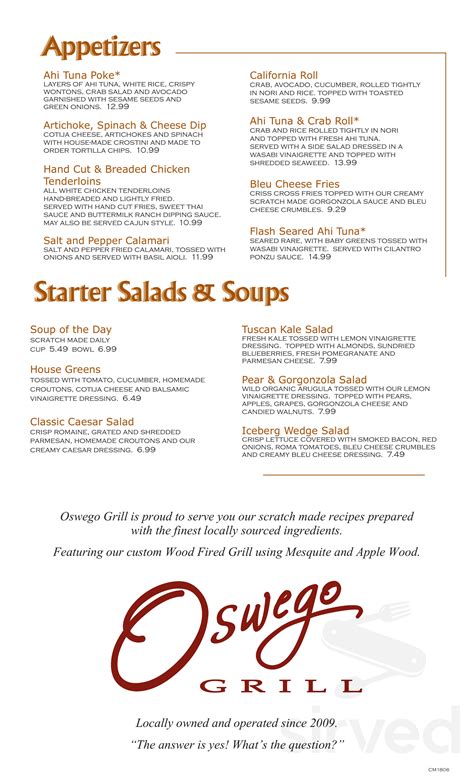 Oswego Grill- Lake Oswego menus in Lake Oswego, Oregon, United States