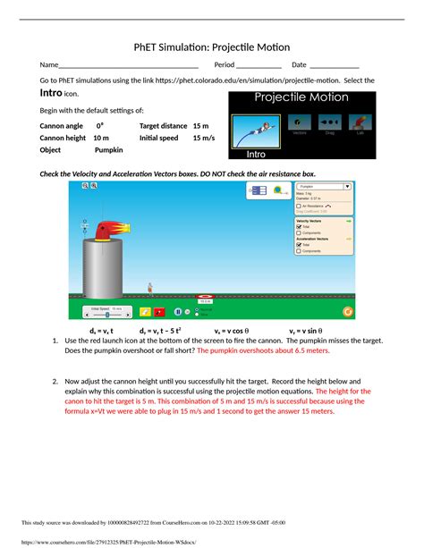 SOLUTION: Phet projectile motion ws docx - Studypool