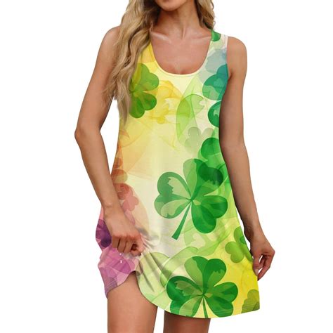 JGNGSHN St. Patrick’s Day Women's Trendy A-Line Sundress, Sleeveless ...