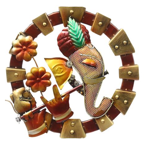 Lord Ganesha in Lord Krishna Avatar Handcrafted Decorative Iron Wall ...