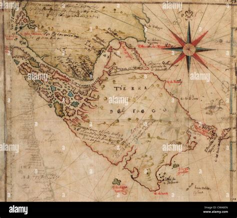 1630 map of Strait of Magellan, at the southern tip of South America ...
