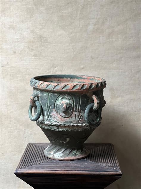 Spanish Colonial Terracotta Green Painted Planter, Lions Head and ...