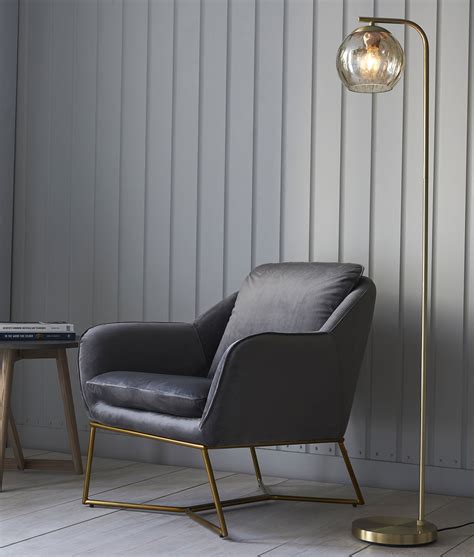 Contemporary Brushed Brass Floor Lamp With Glass Dome Shade