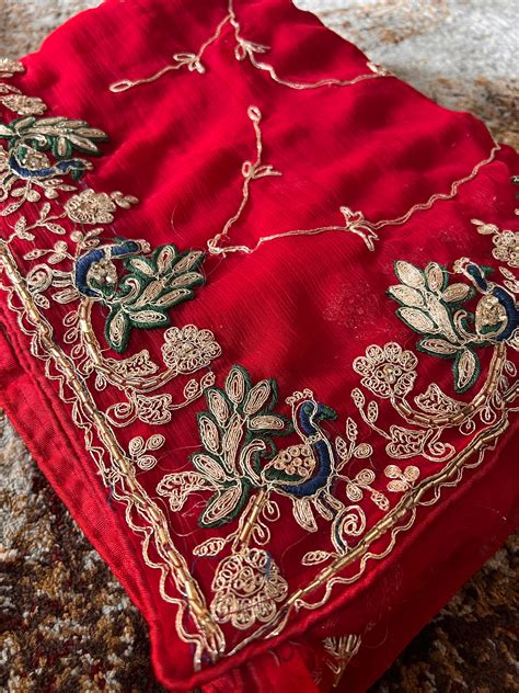 Beautiful Red Color Soft Chiffon Peacock Design Jaal Work Saree ...
