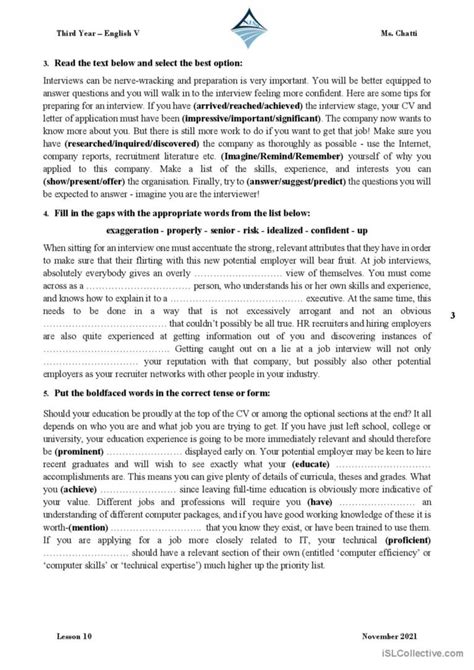 ESL Job Interview Worksheets 的图像结果