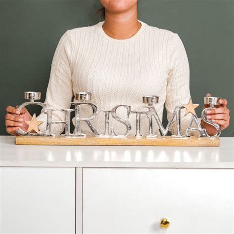 Christmas Lettering Tea Light Holder With Wooden Base Large Online ...