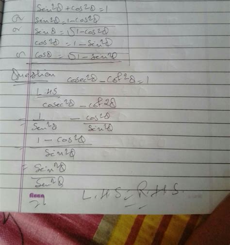 prove that cosecant squared theta minus cot square theta equals to 1 ...