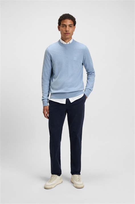 BOSS - Knitted sweater in cotton and cashmere with logo label - Light Blue