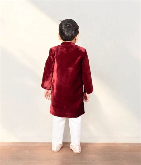 Pre-Order: Maroon Embroidered Sherwani– Peony Kids Couture