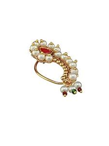 Buy Priyaasi White Pearl Red Stone Studded Gold-Plated Maharashtrian ...