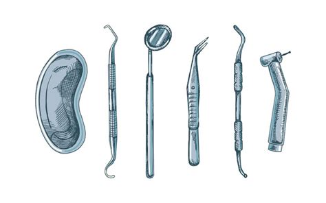 Hand drawn stomatology attributes professional dental tools vintage ...