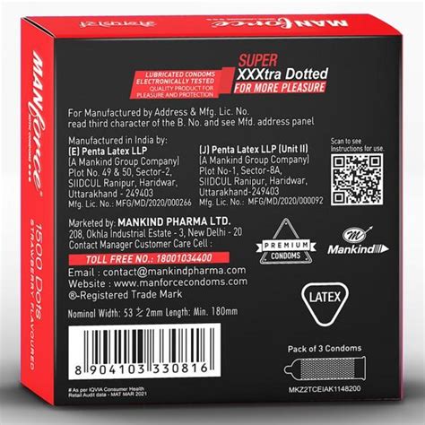 Buy Manforce 1500 Dots Xotic Strawberry Flavour Condoms, 3 Count | 19 ...