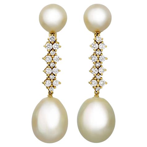 Golden South Seas Pearl and Diamond Drop Earrings in Yellow Gold For ...