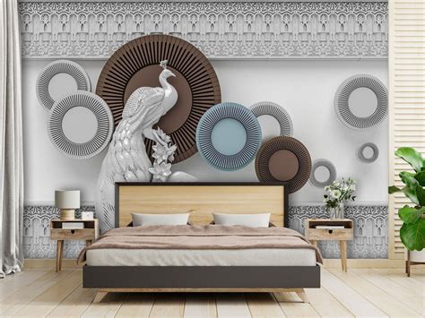 999Store designer beautiful 3D peacock sitting home wallpapers | 999Store