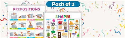 Set of 2 Shapes and PREPOSITIONS Early Learning Educational Charts for ...