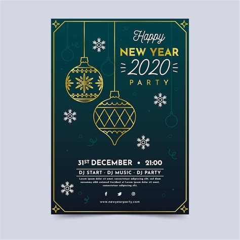 Nowy rok party plakat szablon w stylu konspektu | Darmowy wektor