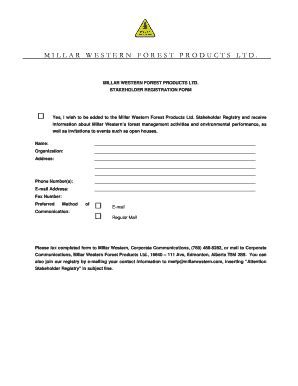 Fillable Online Stakeholder Registry Form - Millar Western Forest ...