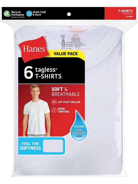 Hanes Men's Value Pack White Crew T-Shirt Undershirts, 6 Pack - Walmart.com
