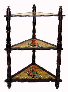 Lal Haveli Rajasthani Handmade Painted Corner Side Table Solid Wood ...