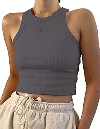 Buy KAMISSY Women Basic Crew Neck Crop Tank Top Solid Rib-Knit Binding ...