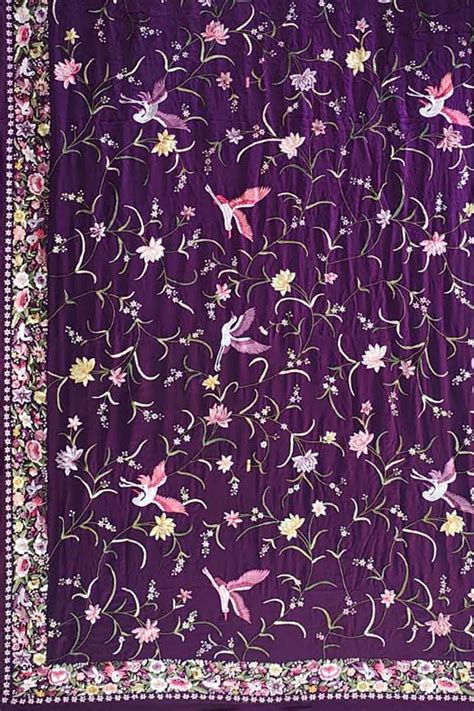 Purple Parsi Gara Saree - Hand Embroidered Crepe