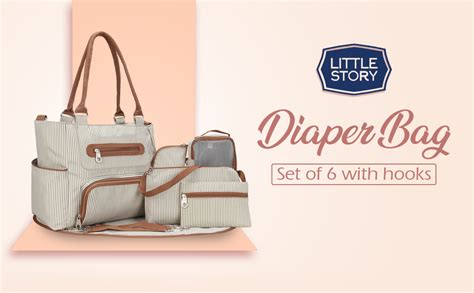 Little Story Diaper Bag Set of 6 with Stroller Hooks and Nappy Changing ...
