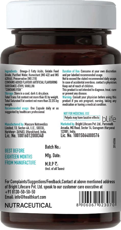 Buy HEALTHKART OMEGA 3 1000MG (WITH 180MG EPA AND 120MG DHA) FISH OIL ...