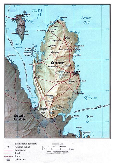 Large political map of Qatar with relief, roads and cities | Qatar | Asia | Mapsland | Maps of ...