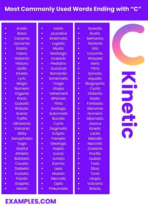 150+ Words Ending with C List, Meaning, PDF