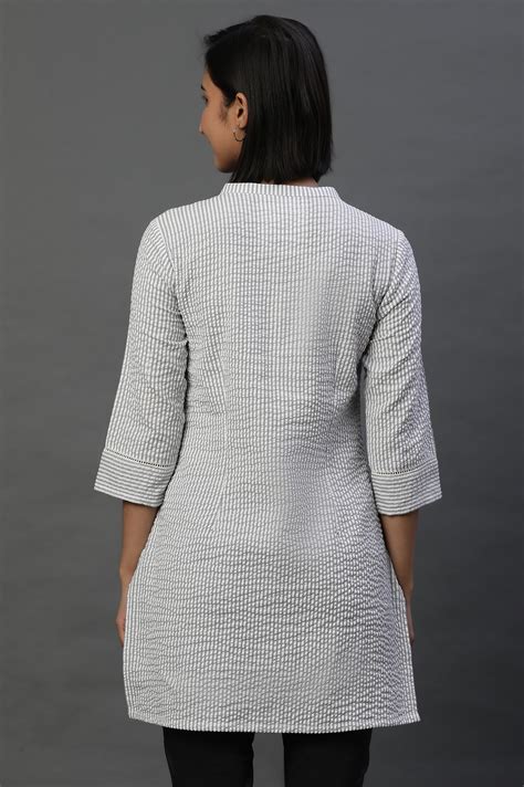 Buy Grey and White Thread Embroidered Short Kurti Online for Woman ...
