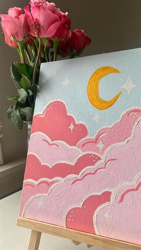 In the clouds 💗🌸 | Small canvas art, Diy canvas, Sky art painting