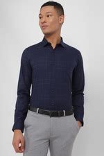 Buy Men Navy Regular Fit Checked Full Sleeves Formal Shirt Online ...