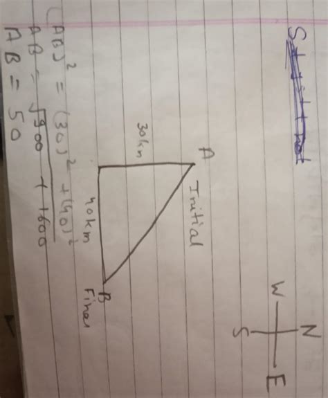 A body goes 30 km south and then 40 km east. What will be the ...