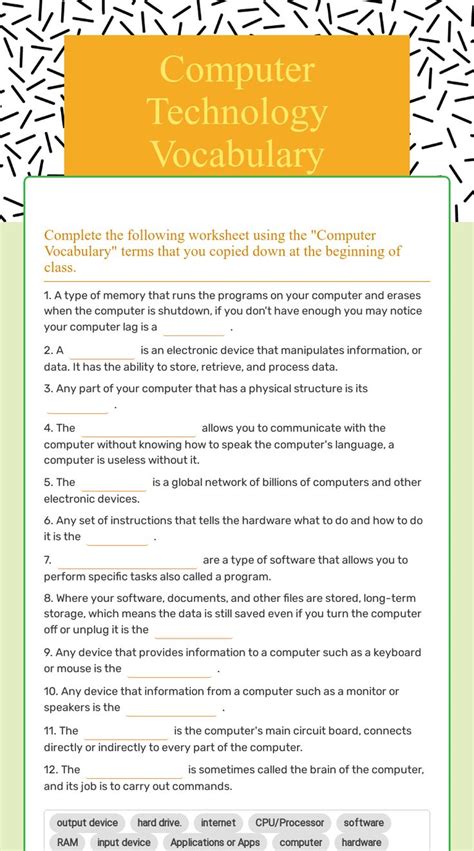 Computer Vocabulary Worksheet 的图像结果