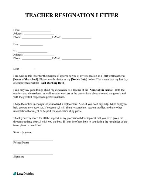 How To Write A Letter Of Resignation Teacher