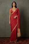 Buy Pink Silk Chinon Hand Embroidered Aari Saree With Unstitched Blouse ...