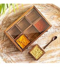 ExclusiveLane 'Floral' Brass Spice Box for Kitchen with Spoon (7 ...