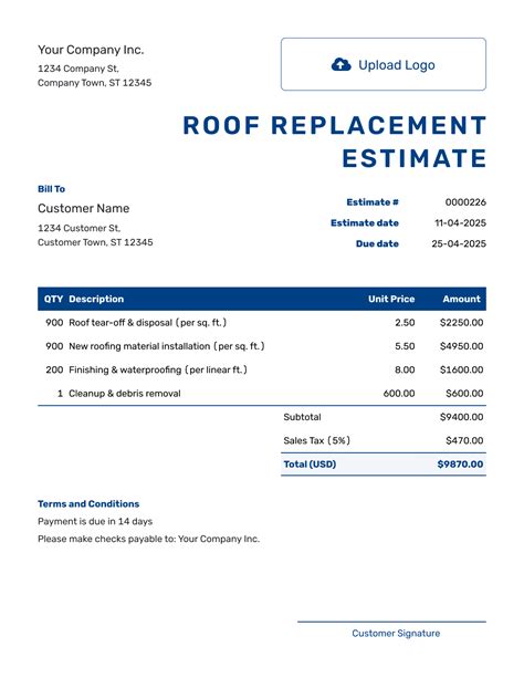 Free Roof Replacement Estimate Template | docelf.com