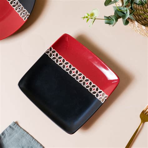 Carmine Red and Black Square Plate 8 Inch Online - Premium Snack Plate ...