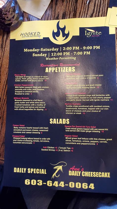 Menu at Hooked Seafood Restaurant, Manchester