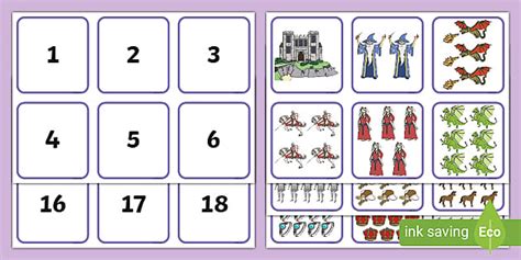 Knights and Castles Themed 1-20 Number and Quantity Matching Cards ...