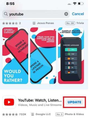 Image result for YouTube Update Error iOS