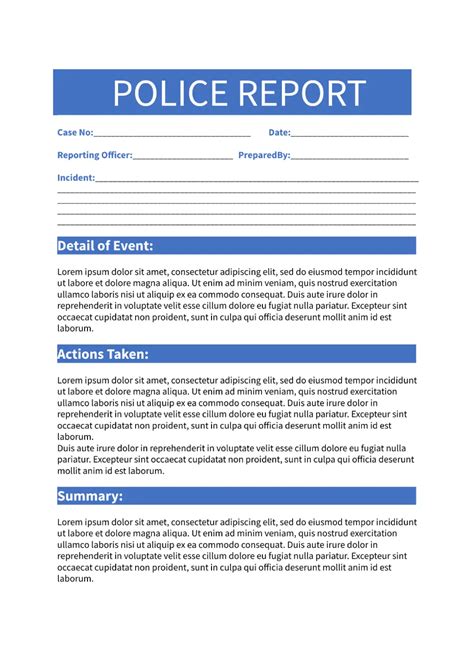 Free Police Report Template For Google Docs