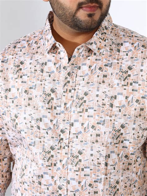 Instafab Plus men's Beige Abstract Cotton Shirt